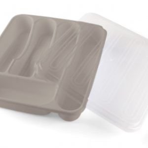 PORTA TALHERES PLASTICO COM TAMPA BRANCO PLASVALE  PV6458300