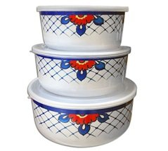 KIT POTES C/TAMPAS  3 PCS  FLOR AZUL  BESTFER     29202FA