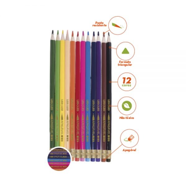 LAPIS 12 CORES TRIAN. RESINA APAGAVEL LEOELEO 72101