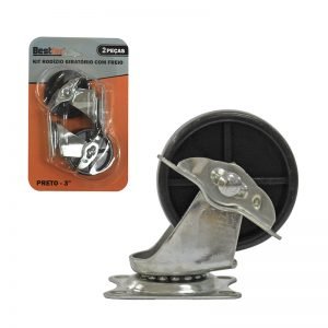 RODIZIO GIRATORIO PRETO C/FREIO 3 KIT 2PCS BESTFER BFH1902
