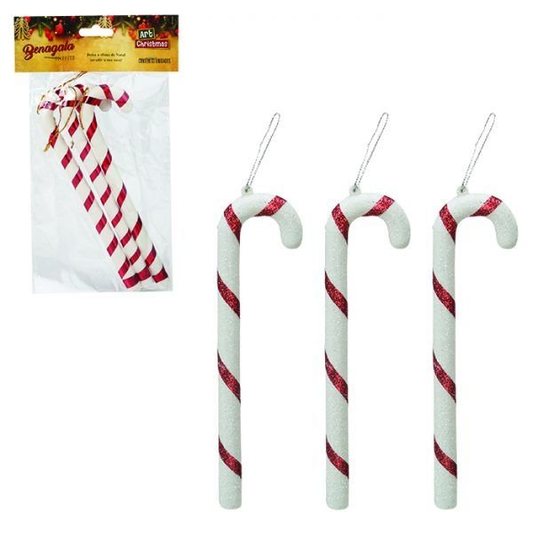 ENFEITE NATAL BENGALA C/ 3 PCS 17 X 4,5 CM ZEIN Z400873