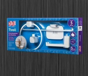KIT 5 PCS P/BANHEIRO TIVOLI BRANCO C/ CROMADO HERC H.5041