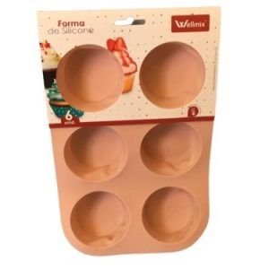 FORMA DE SILICONE P/ 6 CUPCAKES ROSA WELLMIX 4977