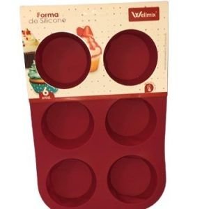 FORMA DE SILICONE P/ 6 CUPCAKES VERMELHA WELLMIX 4973