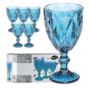 COPO DE VIDRO DIAMANTE 300 ML AZUL (JG C/6) SK20003 SAKES