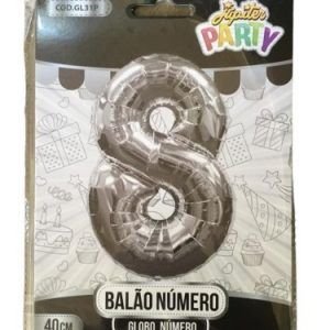 BALAO NUMERAL PRATA N 8 40 CM KARIN
