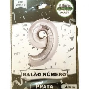 BALAO NUMERAL PRATA N 9 40 CM KARIN