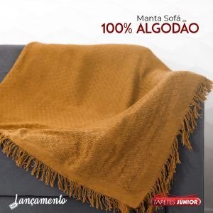 MANTA DE SOFA 140 X 170 CM ALGODAO MOSTARDA TAPETES JUNIOR