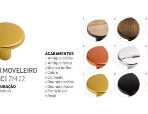 PUXADOR ZAMAC UNIFURO ZM22 ROSCA M4 DOURADO FOSCO AKROSUL