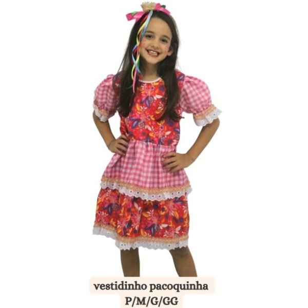 VESTIDO PACOQUINHA VERMELHO E ROSA FJ10 TAMANHO GG MERAKI