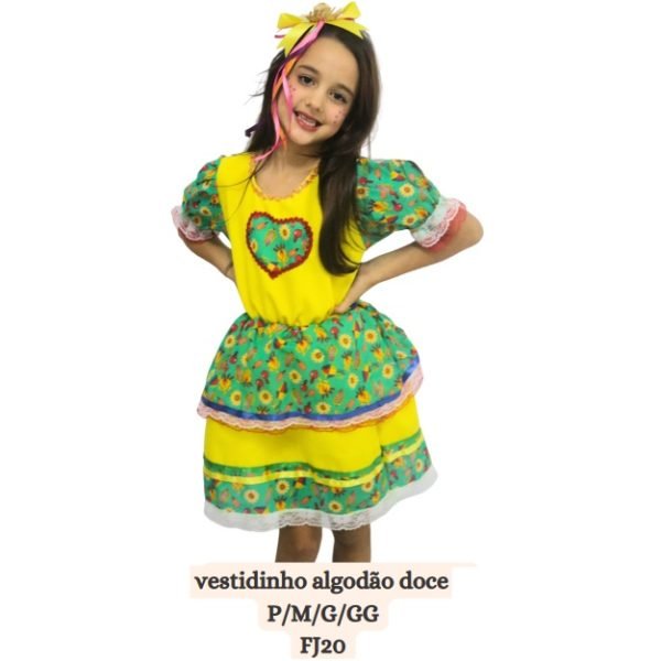 VESTIDO ALGODAO DOCE AMARELO E VERDE FJ20 TAMANHO M MERAKI
