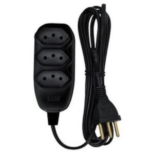 EXTENSAO PP CHATO 3 VIAS  5MT  10A PRETA ILUMI    I.171002