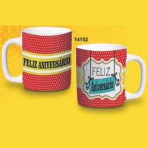 CANECA REDONDA 280ML 9,5 X 11,5CM FELIZ ANIVERSARIO CPT14152