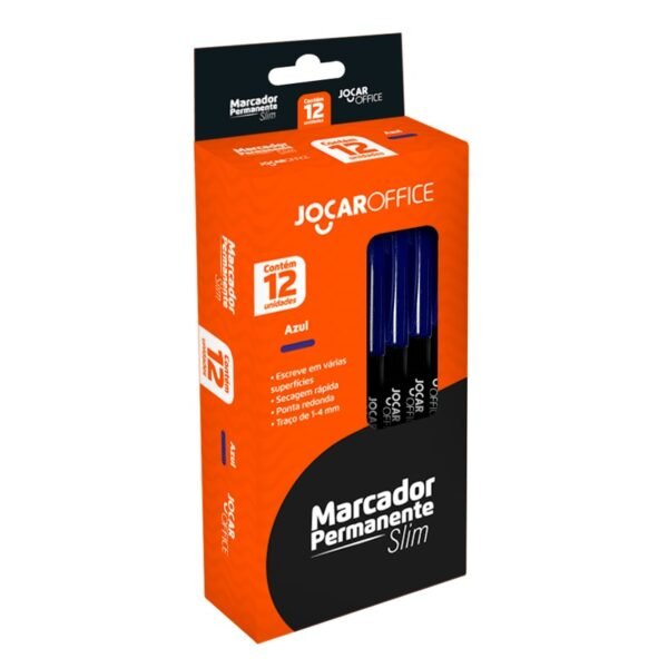 MARCADOR PERMANENTE PONTA CHANFR AZUL SLIM C/12 LEOELEO