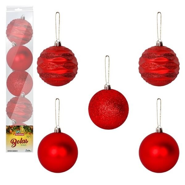 BOLA TB WAVE 7 CM C/ 5 PCS VERMELHA ZEIN Z381264