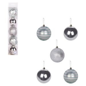 BOLA TB ESFERA 7 CM C/ 5 PCS PRATA ZEIN Z418762