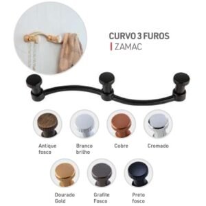 CABIDE ZAMAC MODERN CURVO 3 FUROS ANTIQUE FOSCO AKROSUL