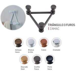 CABIDE ZAMAC MODERN TRIANGULO 3 FUROS CROMADO AKROSUL