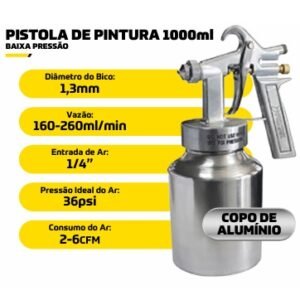 PISTOLA DE PINTURA 1000 ML BAIXA PRESSAO ARTTOOLS F 6612