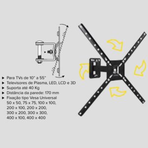 SUPORTE P/ TV C/ 3 ARTICULACOES ARTTO/FERTAK 5285