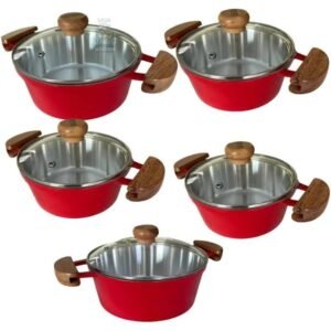 JOGO CACAROLA ALUM FUND 5 PCS 16/24 PAPRICA TAMPA VIDRO