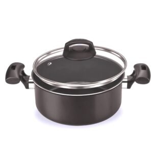 CACAROLA ANTIADERENTE PRETA TAMPA VIDRO 20 CM MP ALUMINIO