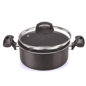 CACAROLA ANTIADERENTE PRETA TAMPA VIDRO 22 CM MP ALUMINIO