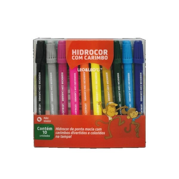 CANETA HIDROCOR COM CARIMBO C/ 10 CORES LEOELEO