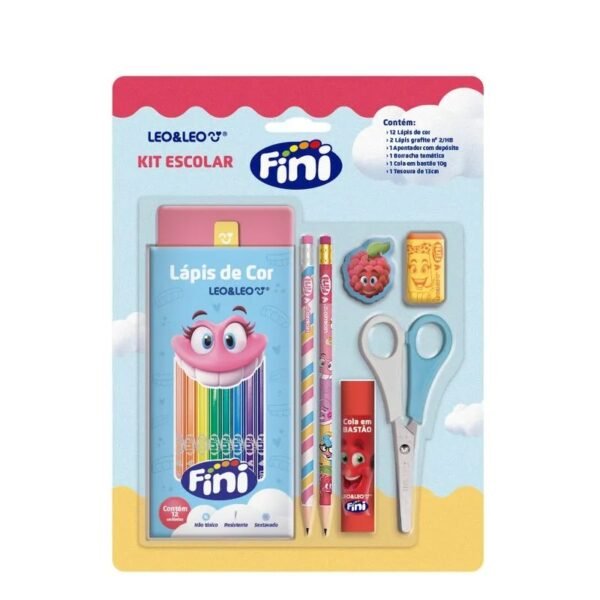 KIT ESCOLAR FINI 12 LAPIS/TESOURA/COLA/APONTADOR LEOELEO