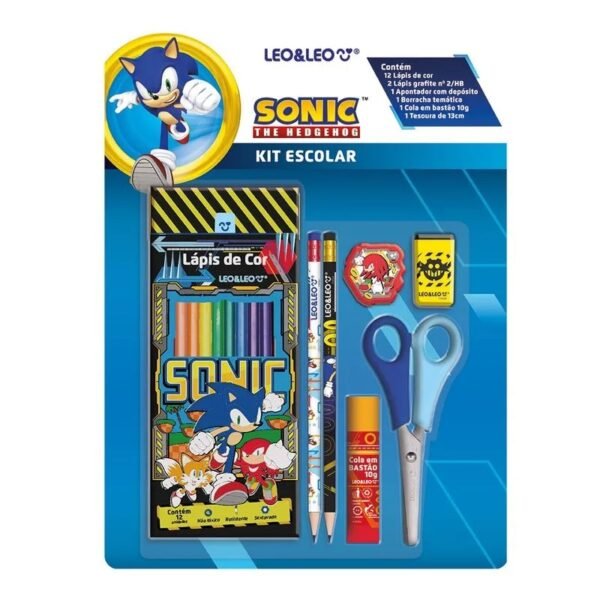 KIT ESCOLAR SONIC 12 LAPIS/TESOURA/COLA/APONTADOR LEOELEO