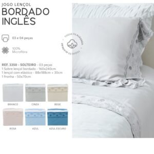 JG LENCOL BORDADO SOLTEIRO 3PCS CINZA TAPETES JUNIOR