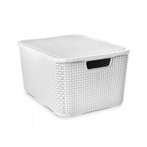 ORGANIZADOR RATTAN  C/ TAMPA 15LT BRANCO 34X18 ARQPLAST