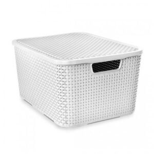 ORGANIZADOR RATTAN  C/ TAMPA 20T BRANCO 42X29X20  ARQPLAST
