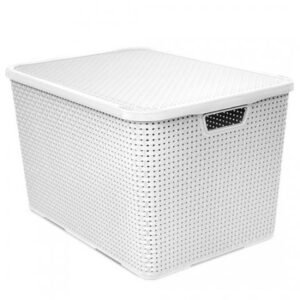 ORGANIZADOR RATTAN  C/ TAMPA 40LT BRANCO 48X34X29  ARQPLAST