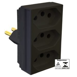 PINO ADAPTADOR TRES SAIDAS MONOBLOCO 2P+T PRET ILUMI I.12320