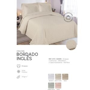 KIT BORD INGLES QUEEN COLCHA+CAPAS TRAV BRANC TAPETES JUNIOR