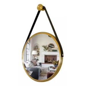 ESPELHO ADNET REDONDO 40 CM DOURADO C/ ALCA PRETA MEV GLASS