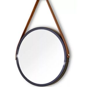 ESPELHO ADNET REDONDO 60 CM PRETO C/ ALCA CARAMELO MEV GLASS